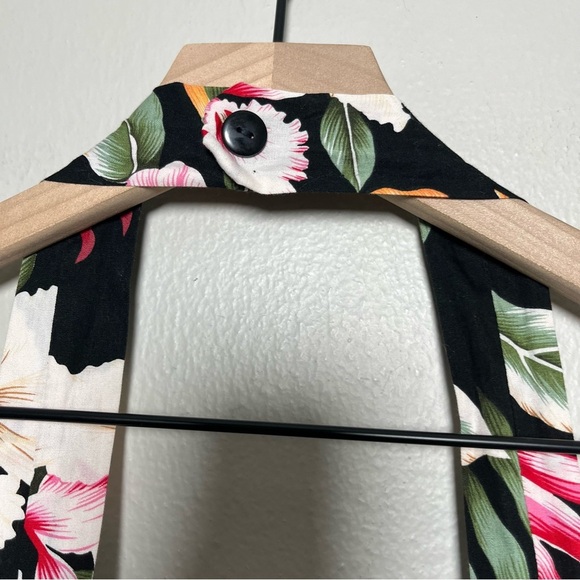 VTG 90s Women Dress XS Lily Cat Halter Neck Vacation Resort Front Wrap Black Red - Picture 4 of 8